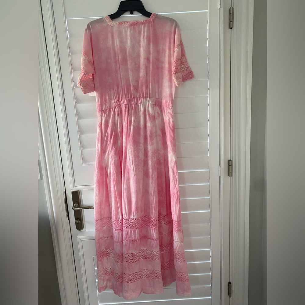 LoveShackFancy NEW Edie Tie Dye Lace Inset Midi Dress Pink - Picture 2 of 5